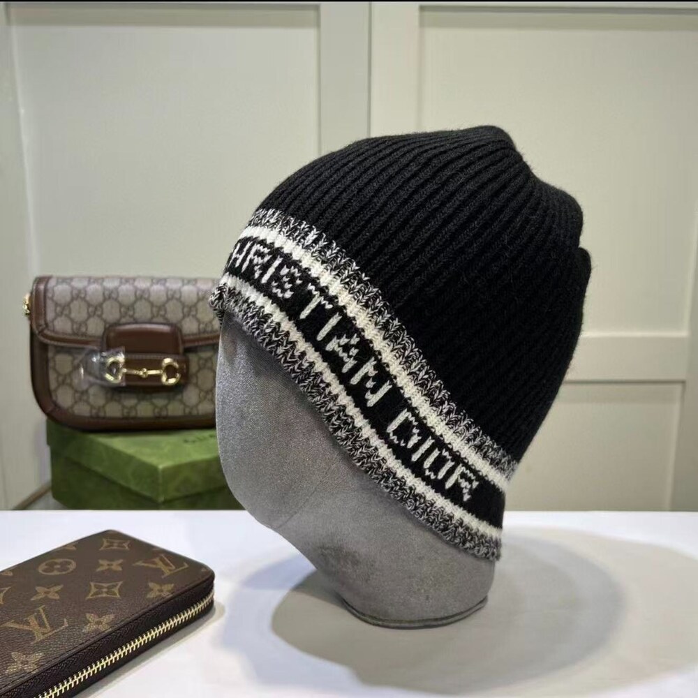 Dior Logo Jacquard Black Knit Beanie - Picture 2 of 3